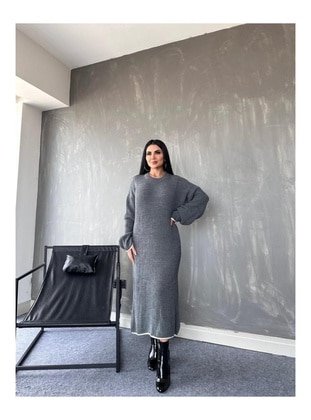 Grey - Knit Dresses - Maymara