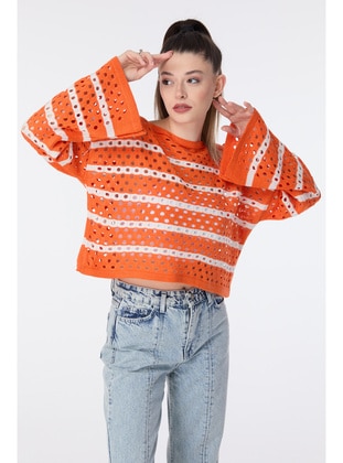 Orange - Knit Sweaters - Tofisa