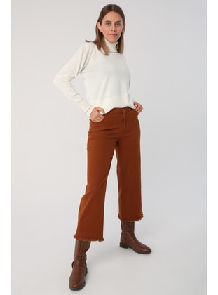 Light Brown Wide Leg Cuffs With Fringes