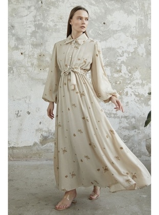 Beige - Fully Lined - Modest Dress - InStyle