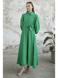 أخضر - نسيج مبطن - فستان