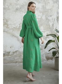 أخضر - نسيج مبطن - فستان
