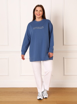 Blue - Plus Size Sweatshirts - Alia