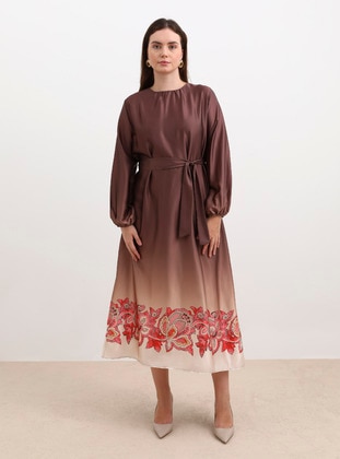 Beige - Brown - Plus Size Dress - Alia