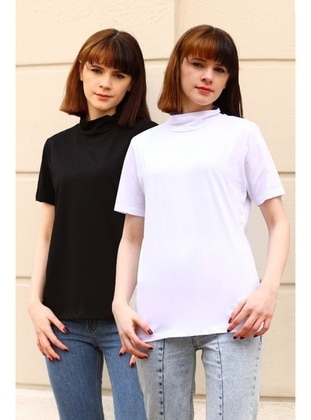 Ying Siyah-Beyaz İkili Paket T-Shirt