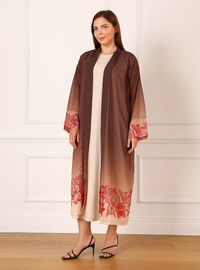 Plus Size Ombre Patterned Chiffon Set Brown Alia
