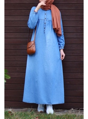 Light Blue - Denim - Modest Dress - In Style