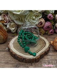 Rose Box Rosary Tasbih Heart Embroidered Green