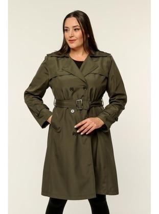 Khaki - Plus Size Trench coat - Jamila