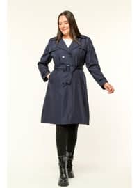 Navy Blue - Plus Size Trench coat
