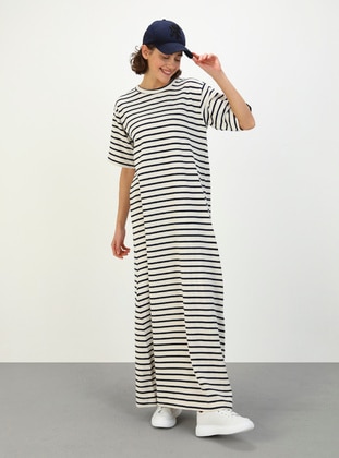 Navy Blue Striped - Modest Dress - Benin