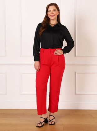 Red - Plus Size Pants - Alia