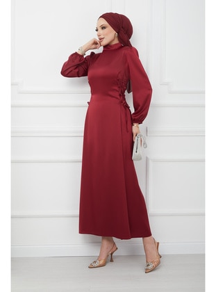 Burgundy - Fully Lined - Modest Evening Dress - İmaj Butik