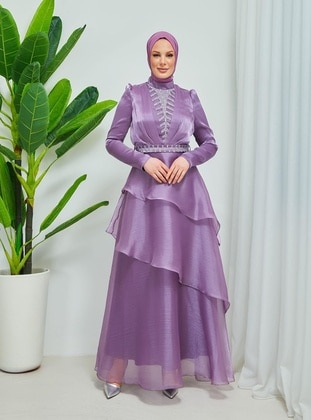 Lilac - Fully Lined - Crew neck - 500gr - Modest Evening Dress - Moda Echer