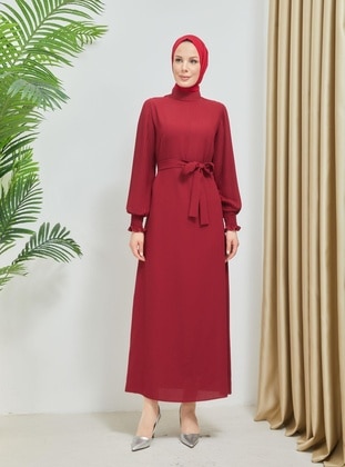 Burgundy - Modest Dress - Moda Echer