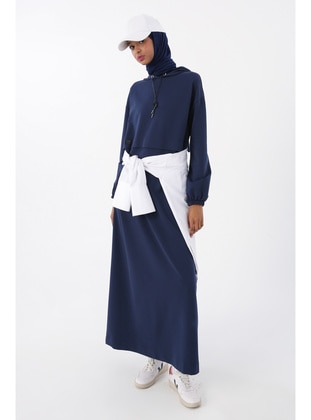 Navy Blue - Hooded collar - Modest Dress - ALLDAY