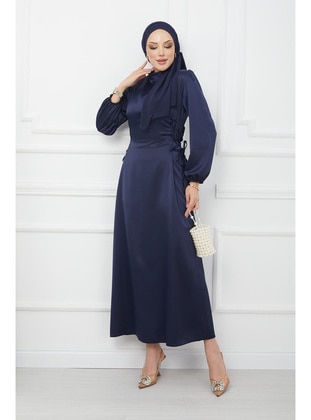 Navy Blue - Fully Lined - Modest Evening Dress - İmaj Butik