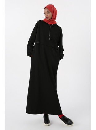 Black - Hooded collar - Modest Dress - ALLDAY