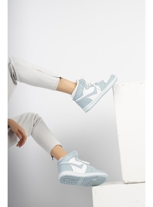 Long Ankle Sneakers White Turquoise