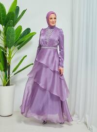 Lilac - Fully Lined - Crew neck - 500gr - Modest Evening Dress