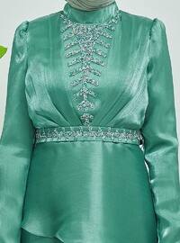 Green - Fully Lined - Crew neck - 500gr - Modest Evening Dress