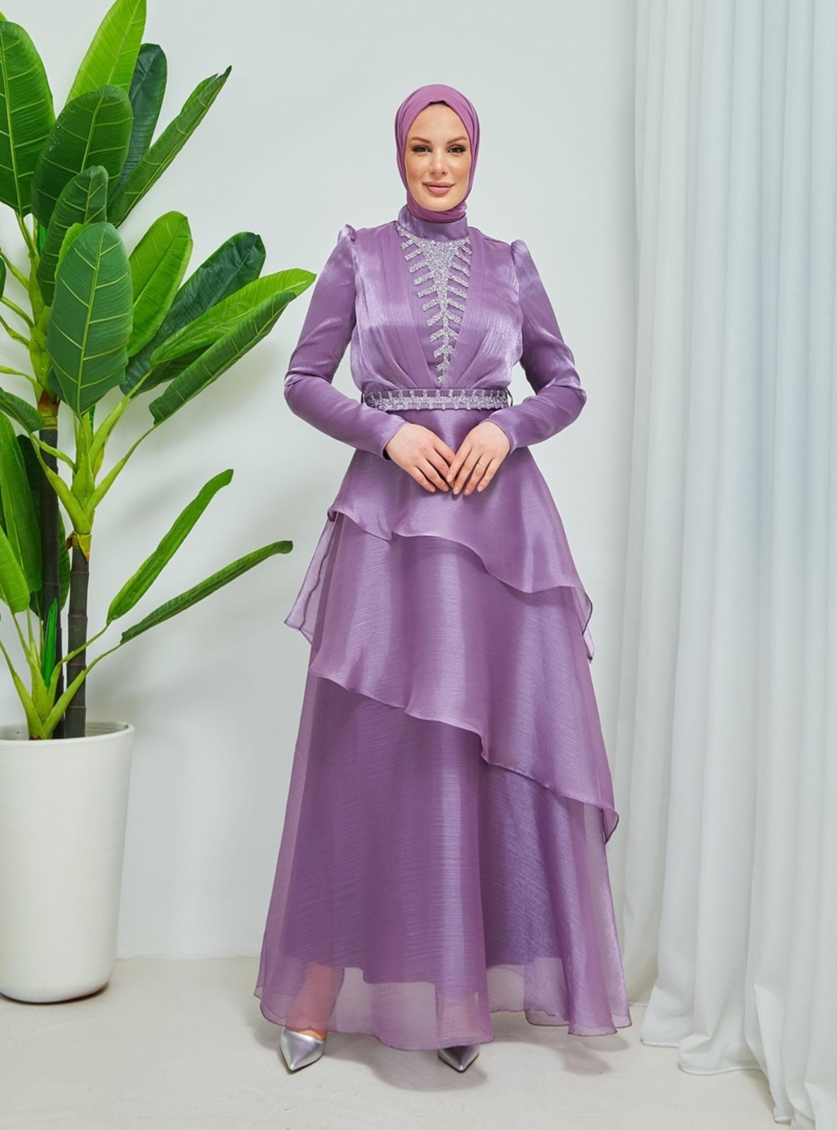 Lilac - Fully Lined - Crew neck - 500gr - Modest Evening Dress