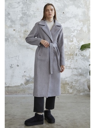 Grey - Fully Lined - Double-Breasted - Coat - InStyle