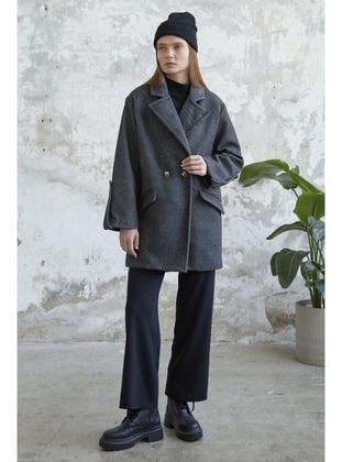 Anthracite - Fully Lined - Double-Breasted - Coat - InStyle