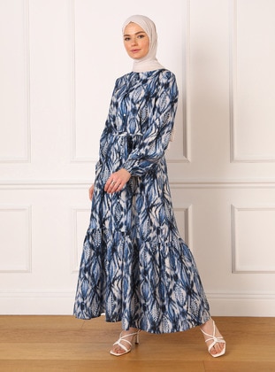 Blue Patterned - Modest Dress - Refka