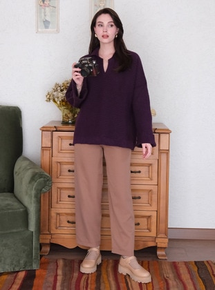Purple - Knit Sweaters - Ceylan Otantik
