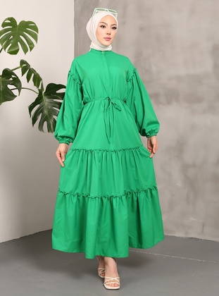 Green - Modest Dress - Nergis Neva