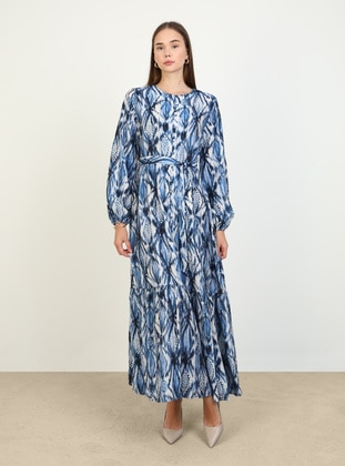 Blue Patterned - Modest Dress - Refka