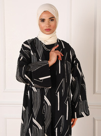 Ensemble Ferace & Pantalon Imprimé Noir Blanc