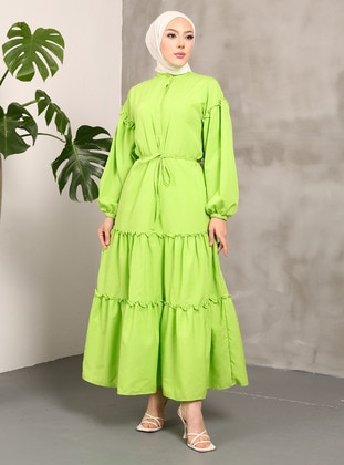 Light Green - Modest Dress - Nergis Neva
