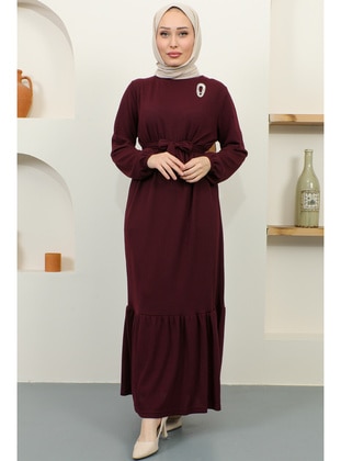 Burgundy - Modest Dress - Benguen