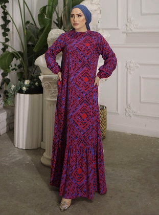 Burgundy - Modest Dress - SAHRA BUTİK