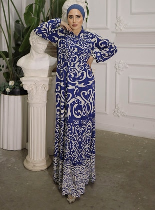 Blue - Modest Dress - SAHRA BUTİK