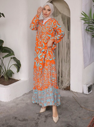 Orange - Modest Dress - SAHRA BUTİK