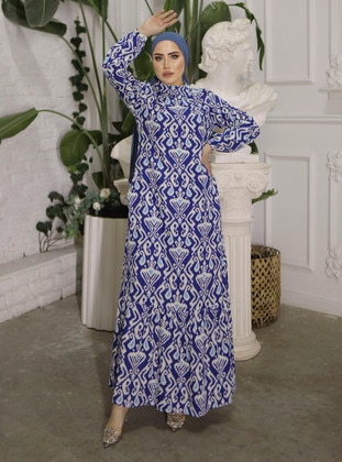 Blue - Modest Dress - SAHRA BUTİK