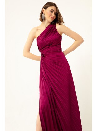 Maroon - Boat neck - Fully Lined - Evening Dresses - LAFABA