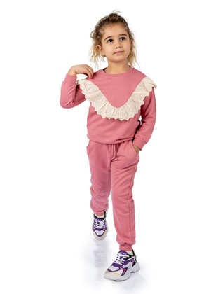 Crew neck - Unlined - Dusty Rose - Girls` Tracksuit - MNK Baby