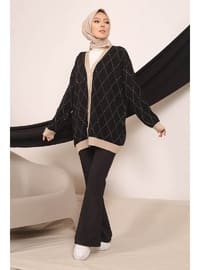 Black Women's Modest Button Down Patterned Hijab Sweater Cardigan
