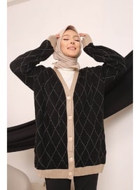 Black Women's Modest Button Down Patterned Hijab Sweater Cardigan