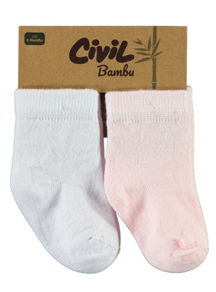 أبيض - وردي - جوارب للأطفال - Civil Baby