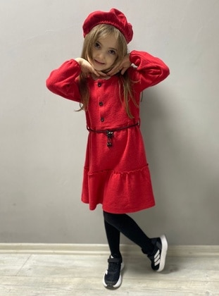 Crew neck - Unlined - Red - Girls` Dress - MNK Baby