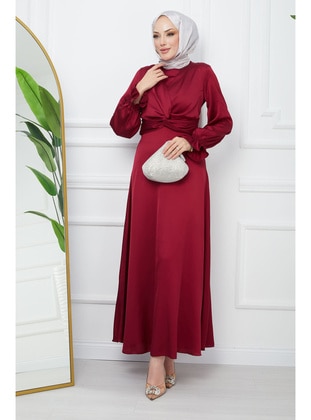 Burgundy - Unlined - Modest Evening Dress - İmaj Butik
