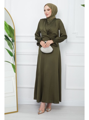Khaki - Unlined - Modest Evening Dress - İmaj Butik