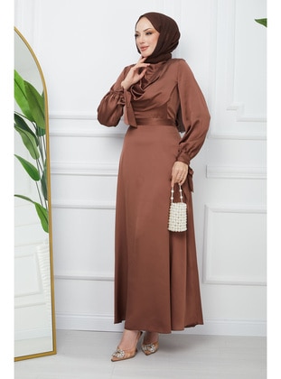 Brown - Unlined - Modest Evening Dress - İmaj Butik