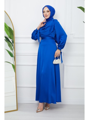 Saxe Blue - Unlined - Modest Evening Dress - İmaj Butik