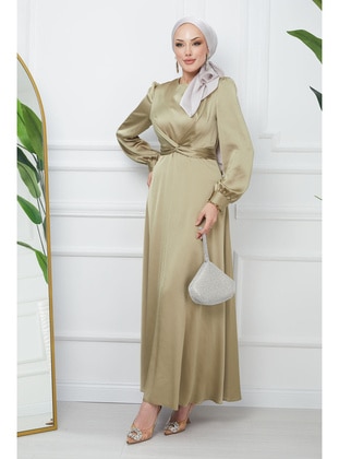 Olive Green - Unlined - Modest Evening Dress - İmaj Butik